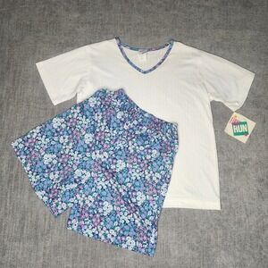 Vintage First Run Floral Pointelle Pajama Set White Purple Blue Small NWT